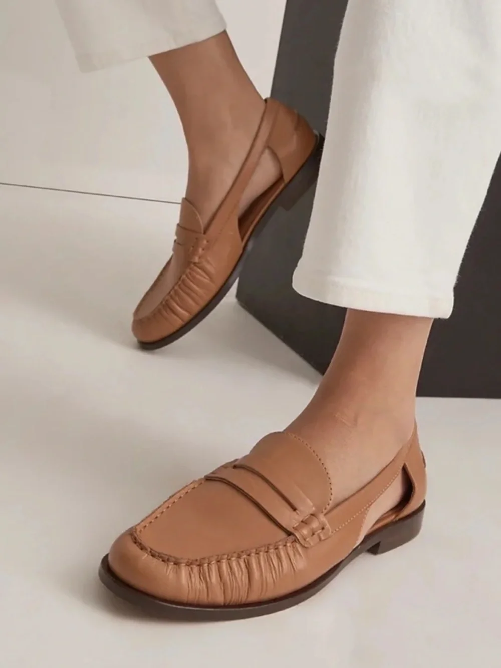 Madewell The Nye Cutout Leather Penny Loafer-Tan (size 7.5)